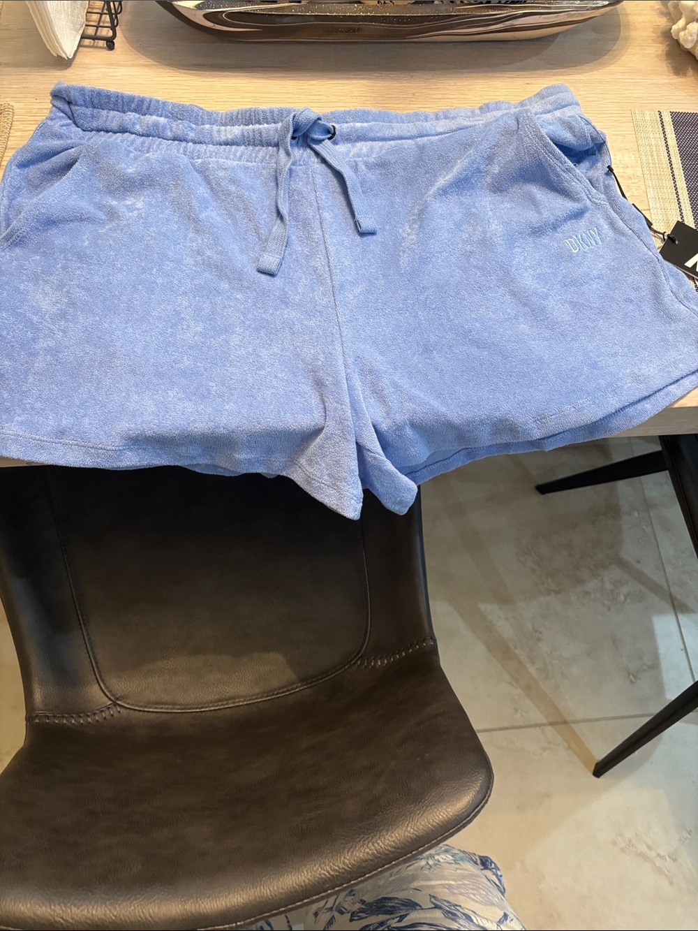 DKNY Light Blue Terry Drawstring Athletic Shorts